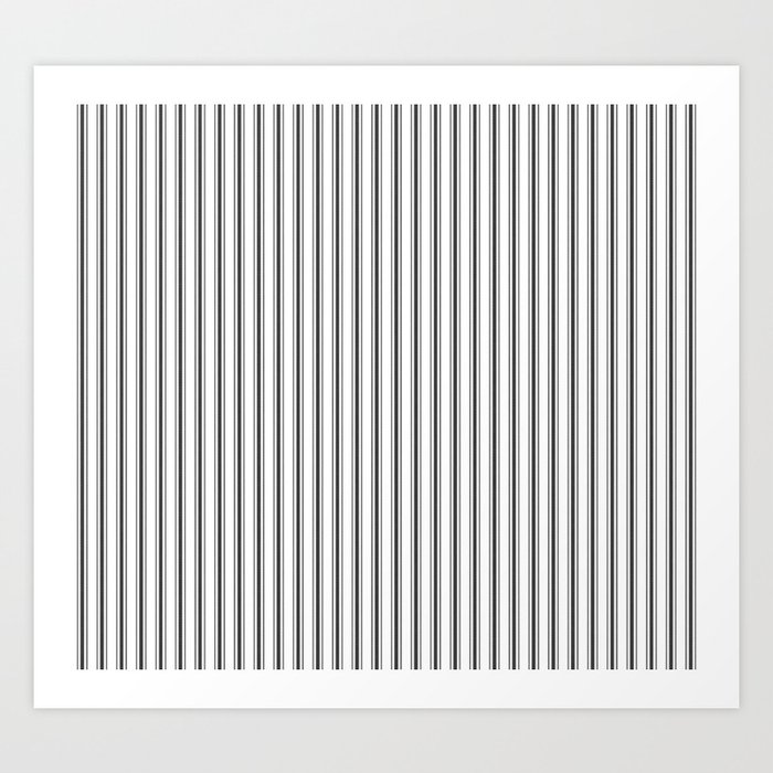 Mattress Ticking Narrow Striped Pattern in Dark Black and White Art Print