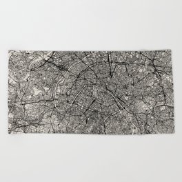France, Paris City Map - Black and White Aesthetic - French Cities Beach Towel