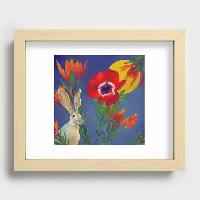 rabbit & flowers Recessed Framed Print