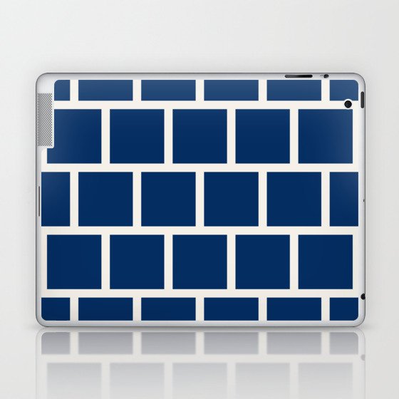 Navy Blue and White Bricks Retro Pattern  Laptop & iPad Skin