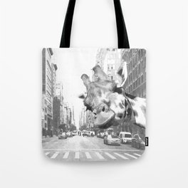 Black and White Selfie Giraffe in NYC Tote Bag