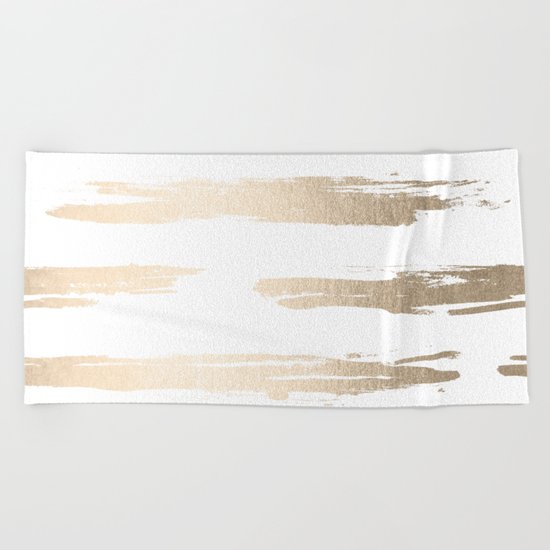 Simply Brushed Stripe White Gold Sands on White Beach Towel