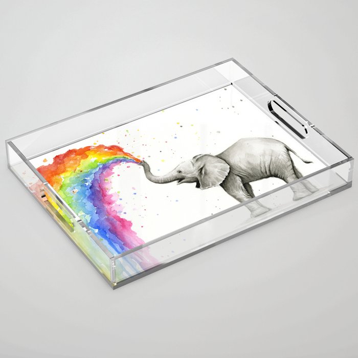Baby Elephant Spraying Rainbow Acrylic Tray