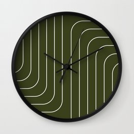 Searching (Olive Green) Wall Clock | Green, Pattern, Darkgreen, Graphicdesign, Midcentury, Lineart, Geometric, Boho, Minimal, Olive 