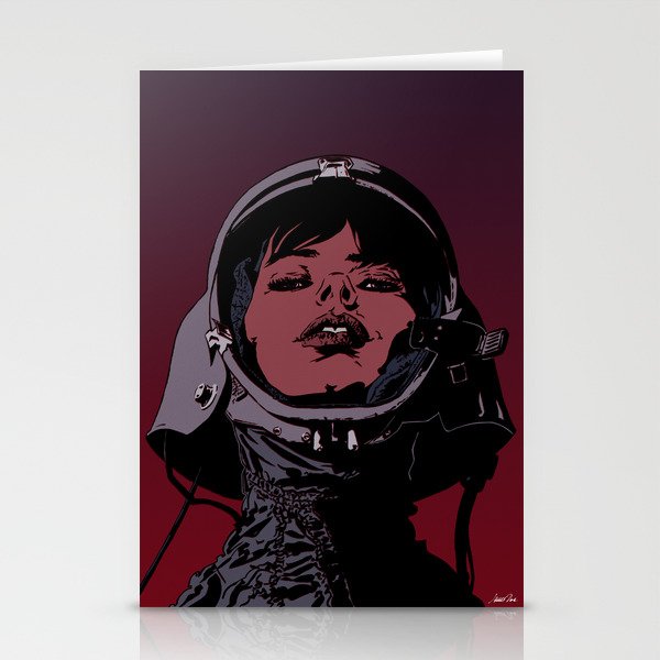 Cosmonaut | Version 1 Stationery Cards | Painting, Ink, Photoshop, Halftone, Space-helmet, Cosmonaut, Astronaut, Women, Powerful-women, Sci-fi