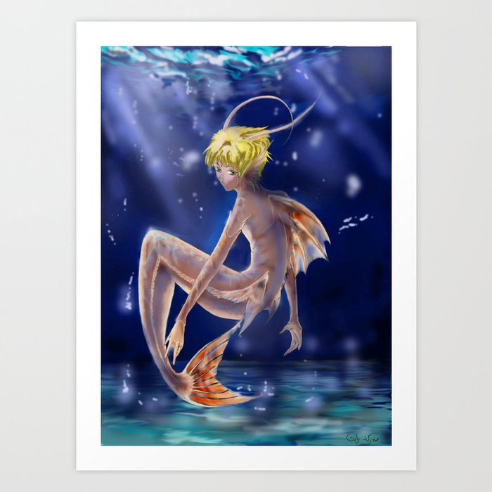 mermaid boy Art Print