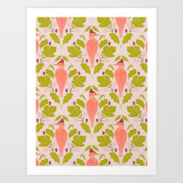 Peach And Pink Woodpecker Art Print