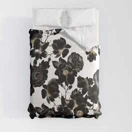 Modern Elegant Black White and Gold Floral Pattern Comforter