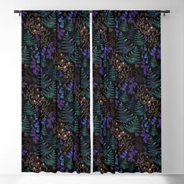 Moody Florals with Fern Leaves Black Blackout Curtain