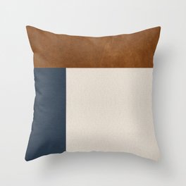Scandinavian Modern Linen & Faux Leather - Navy Blue Throw Pillow