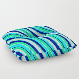 [ Thumbnail: Light Gray, Cyan, Dark Blue & Green Colored Lines Pattern Floor Pillow ]