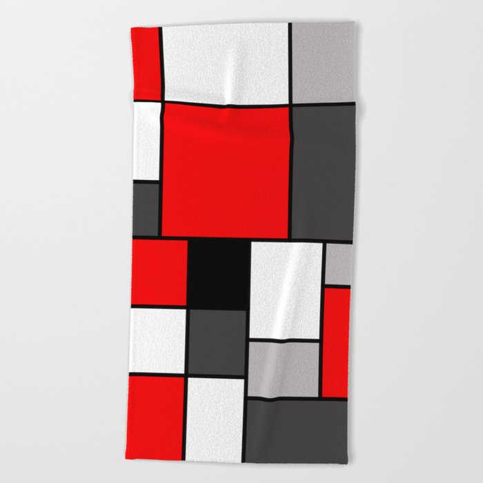 Red Black and Grey squares Beach Towel