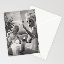 Motherhood is not all that it is cracked up to be humorous mom and child surprised black and white photograph / photography / photographs Stationery Card