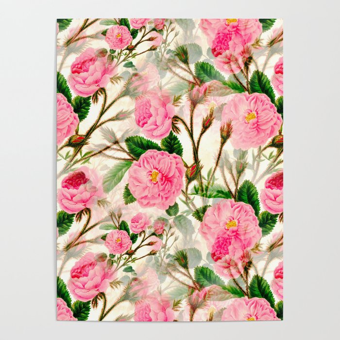 Watercolour flowers,vintage roses,floral,summer pattern Poster