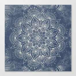Boho Mandala, Flower, Navy Blue Canvas Print