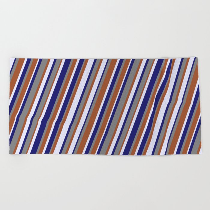 Lavender, Midnight Blue, Gray, and Sienna Colored Lined/Striped Pattern Beach Towel