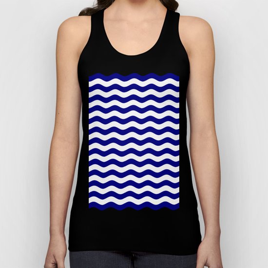 Wavy Stripes (Navy Blue/White) Unisex Tank Top