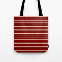 [ Thumbnail: Maroon, Light Grey & Dark Khaki Colored Lined/Striped Pattern Tote Bag ]