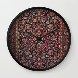 Central Persia Kashan Old Century Authentic Colorful Red Blue Purple  Vintage Patterns Wall Clock