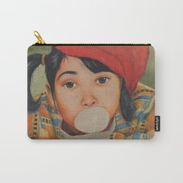 Naughty girl blowing and playing with Bubble Gum - in Watercolor Carry-All Pouch | Wallart, Watercolorprints, Artprint, Naughtygirl, Prints, Paintingprints, Artwatercolor, Play, Watercolorpaint, Digitalprints 