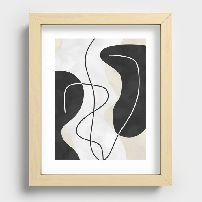 Modern Contemporary Abstract Black White and Beige No7 Recessed Framed Print