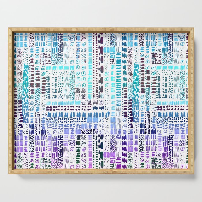 vibrant blue purple ink marks hand-drawn collection Serving Tray