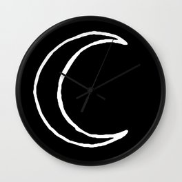 White Crescent Moon Outlined Wall Clock