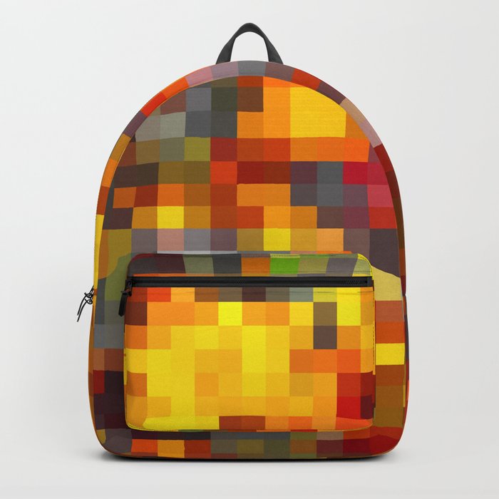 geometric pixel square pattern abstract background in brown yellow black Backpack