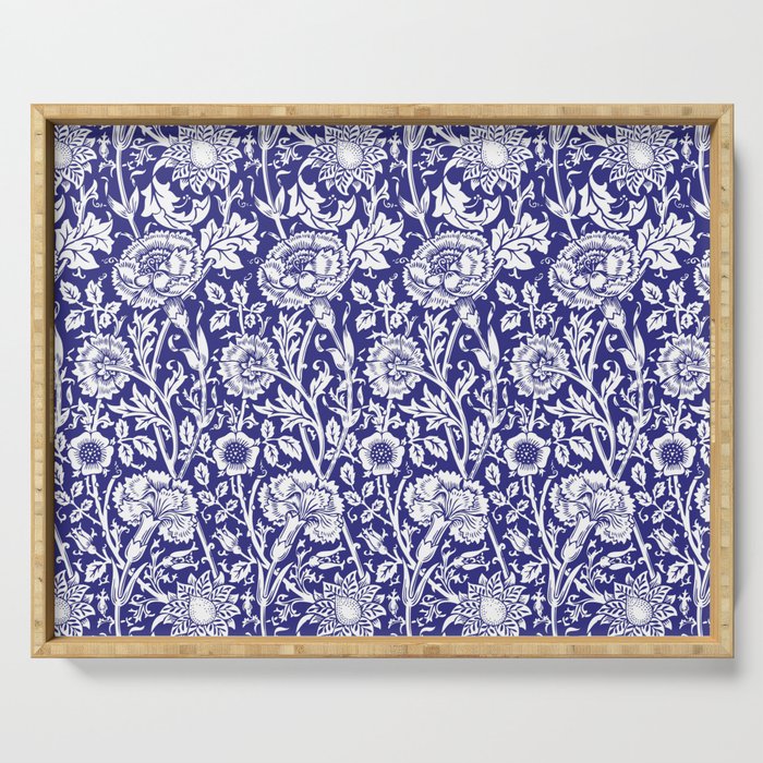 William Morris Floral Pattern | “Pink and Rose” in Navy Blue and White | Vintage Flower Patterns | Serving Tray