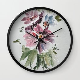 Watercolor Flowers with Lineart Highlight Wall Clock