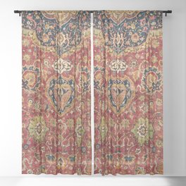 Indian Boho II // 16th Century Distressed Red Green Blue Flowery Colorful Ornate Rug Pattern Sheer Curtain