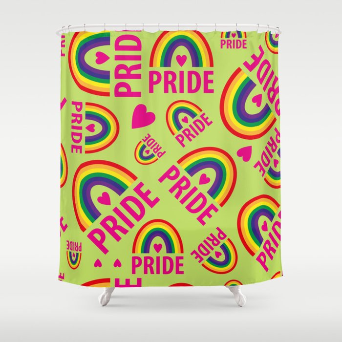 Rainbow Pride and Pink Hearts Shower Curtain