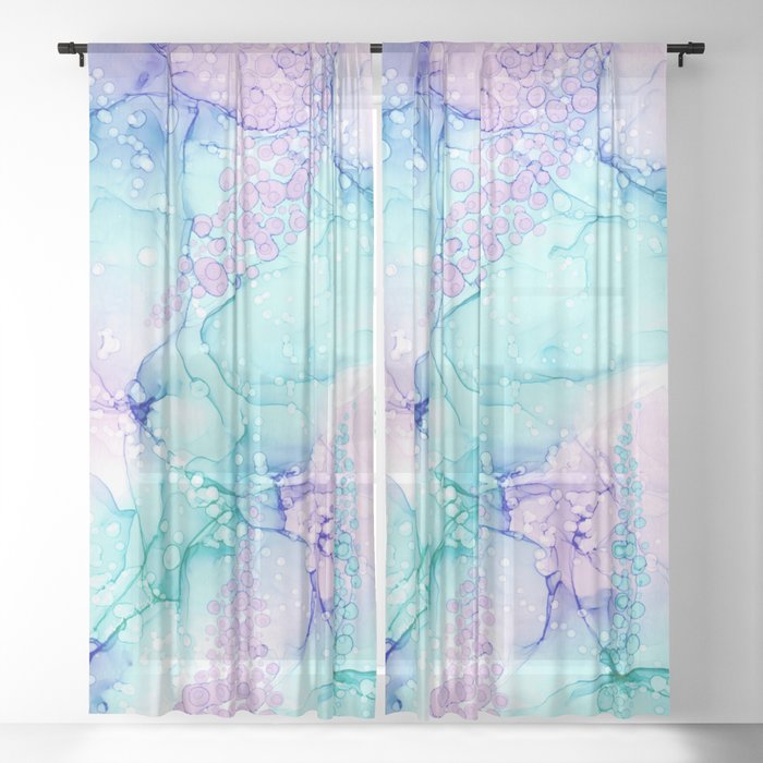 Mermaid Wishes: Original Abstract Alcohol Ink Painting Sheer Curtain