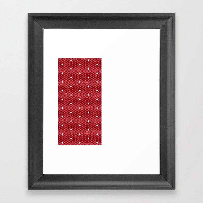 White Polka Dots Lace Vertical Split on Christmas Dark Red Framed Art Print
