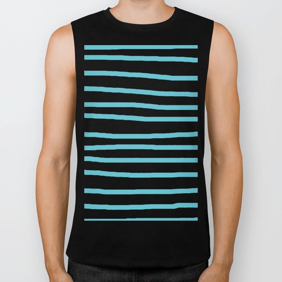 Simply Drawn Stripes in Seaside Blue Biker Tank