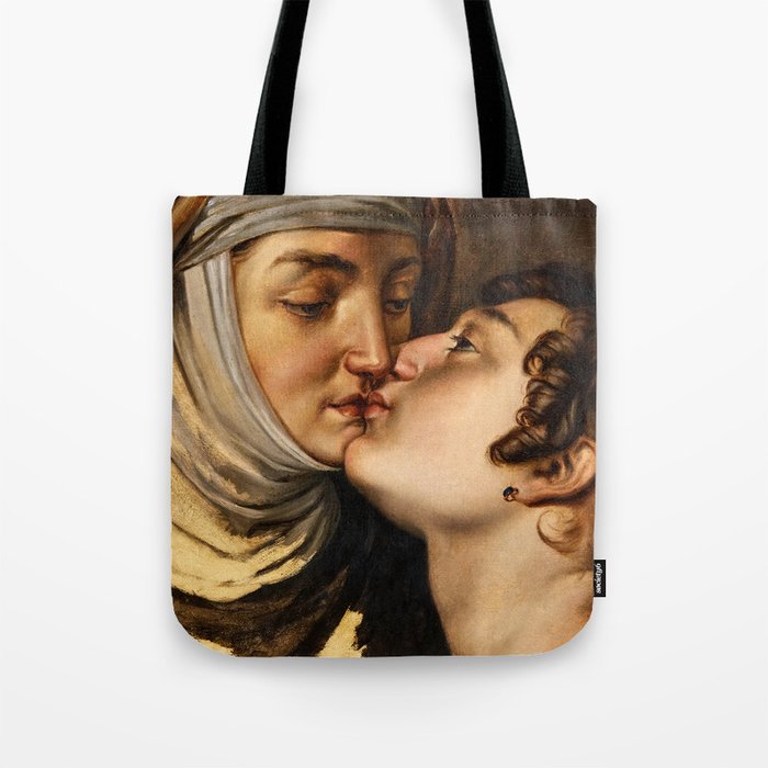 Juliet Kissing her Nurse by Francesco Hayez Tote Bag