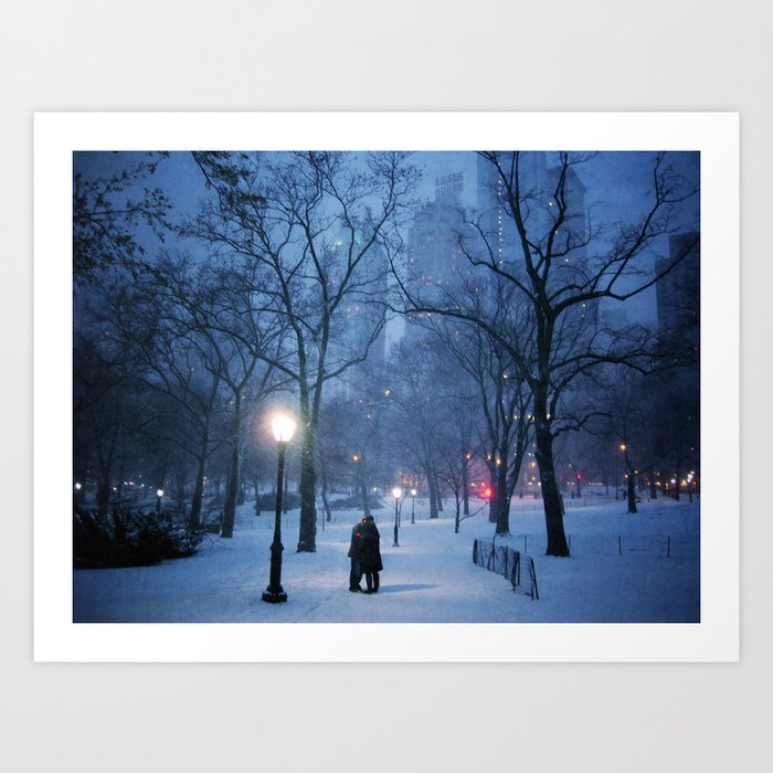 A Couple Kissing In New York City S Central Park On A Winter Night