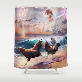 Beach Ocean Chickens, Clouds Spirit Chicken, Funny Majestic Shower Curtain