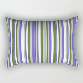 [ Thumbnail: Grey, Slate Blue, Mint Cream & Dark Olive Green Colored Stripes/Lines Pattern Rectangular Pillow ]