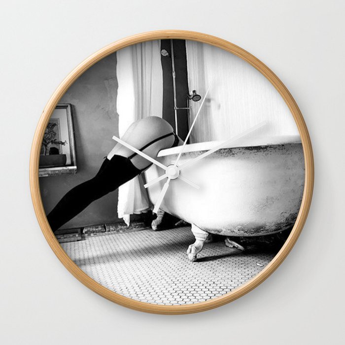 Head Over Heals - Female in Stockings in Vintage Parisian Bathtub black and white photography - photographs wall decor Wall Clock