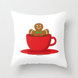 Gingerbread Man Relaxing In A Hot Chocolate Red Cup Throw Pillow