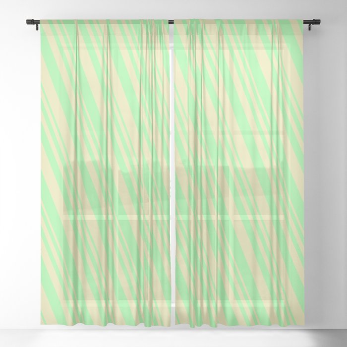Green and Pale Goldenrod Colored Lines/Stripes Pattern Sheer Curtain