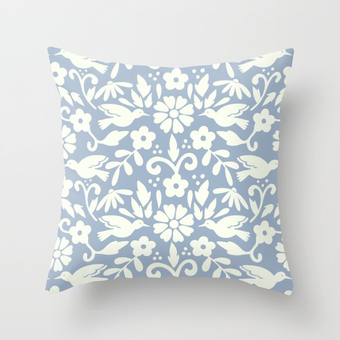 Otomi inspired flowers and birds Throw Pillow