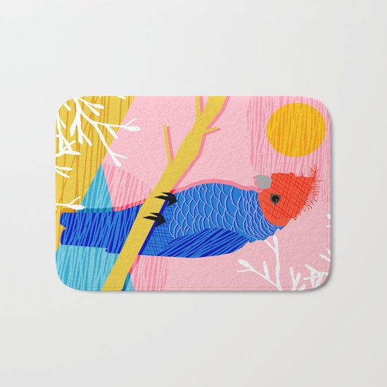 Blazin - memphis throwback tropical bird art parrot cockatoo nature neon 1980s 80s style retro cool Bath Mat