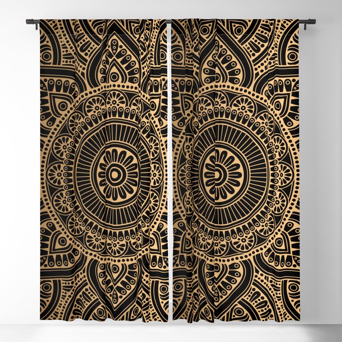 Black Gold Mandala Pattern Illustration With Gold Shimmer Blackout Curtain