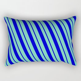 [ Thumbnail: Aquamarine and Blue Colored Pattern of Stripes Rectangular Pillow ]