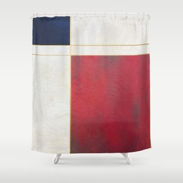 Blue, Red And White With Golden Lines Abstract Painting Shower Curtain