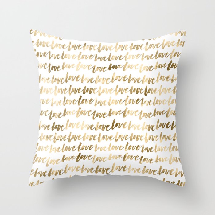 Gold Love Quote Pattern Typography Script 3 Throw Pillow By