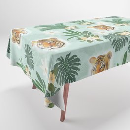Tropical Plant Foliage and Tiger Head Pattern Tablecloth