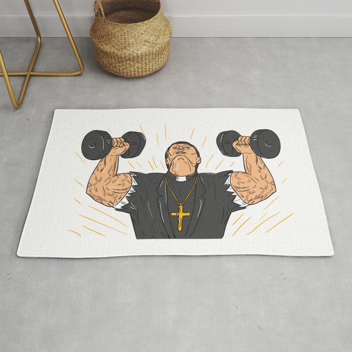 Ripped Priest Exercise Dumbbell Drawing Rug